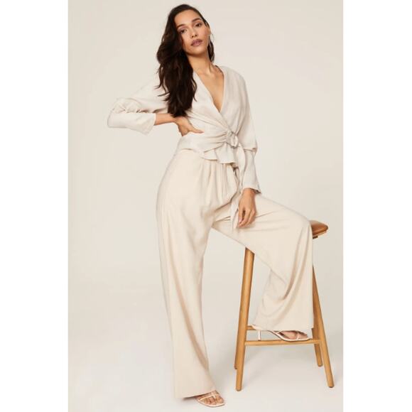 Nonchalant Label Pants Women Medium Fabi Wide Leg Oat Pleated Trousers Work Chic - Picture 1 of 16